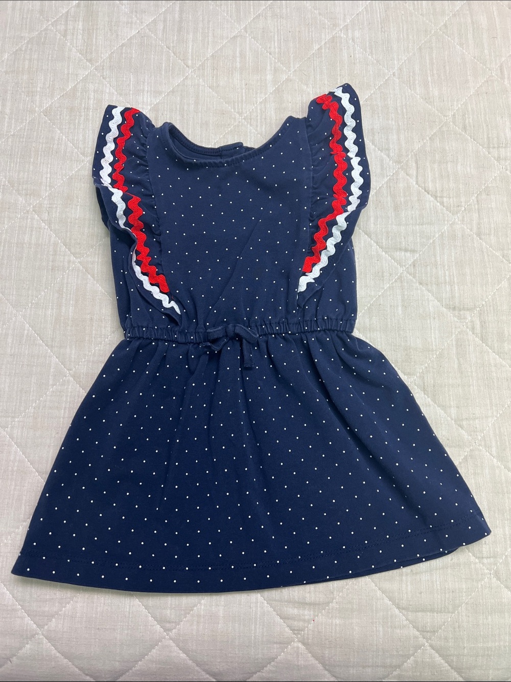 Janie and Jack Navy Polka Dot Dress with Red & White Trim